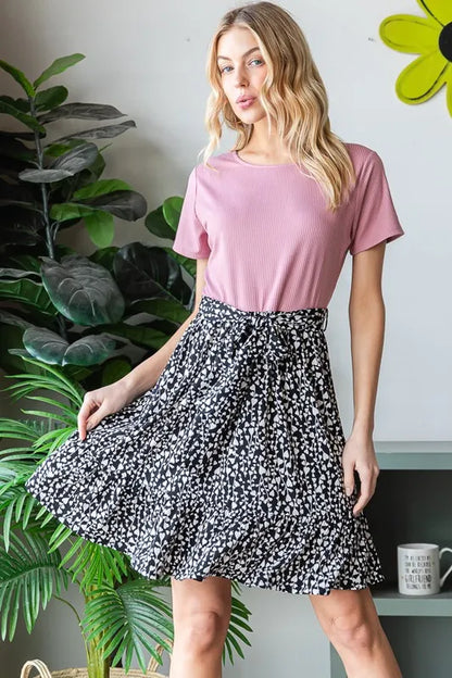 Heimish plus size mini dress with short sleeves, solid and animal print fabric, stylish and comfortable for casual wear.