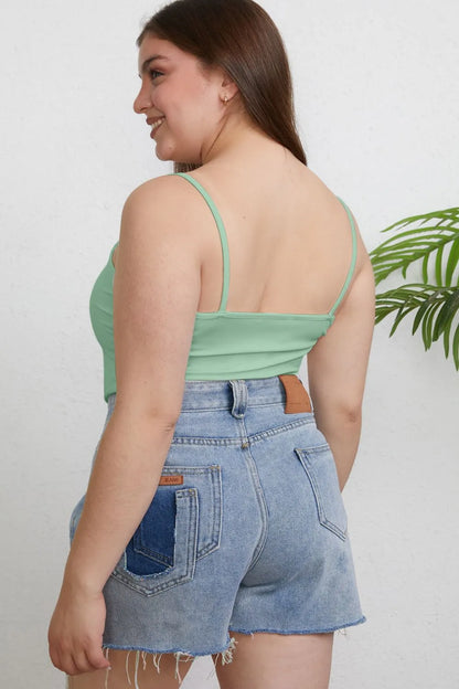 Plus size Basic Bae full-size round neck slim cami by Trendsi, featuring a fitted design and classic round neckline.