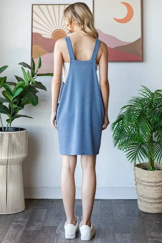 Plus size Heimish ribbed sleeveless mini tank dress with a full size fit, featuring a fitted ribbed design and sleeveless style.