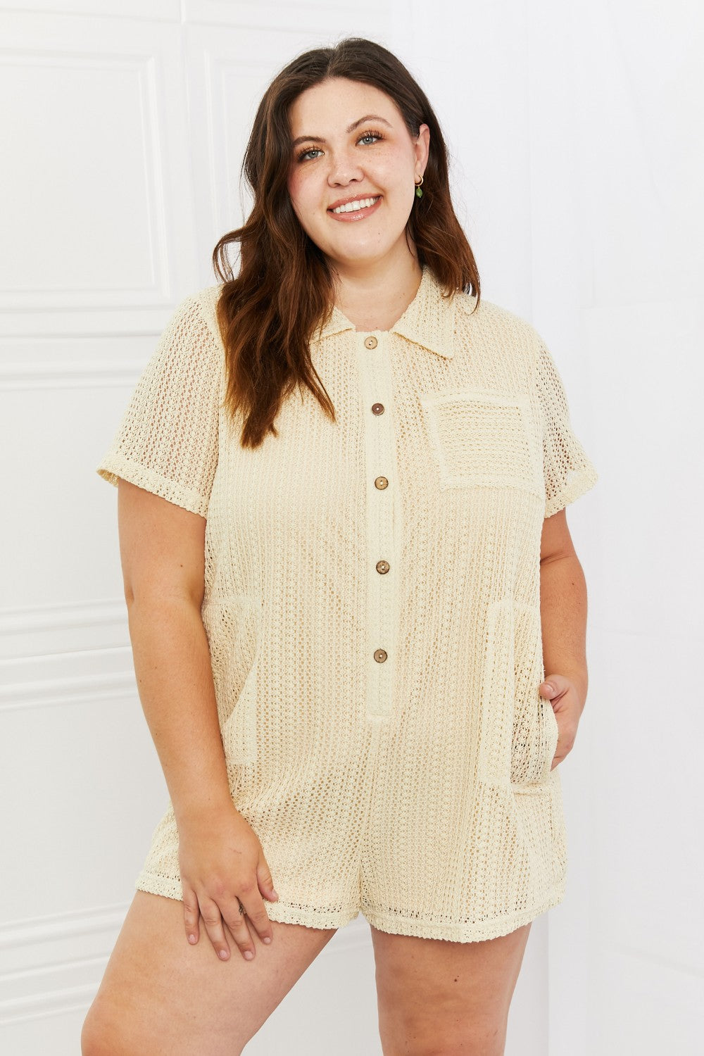 Heyson Ready For The Day crochet romper by Trendsi, featuring a stylish knit design and casual fit perfect for daytime wear.