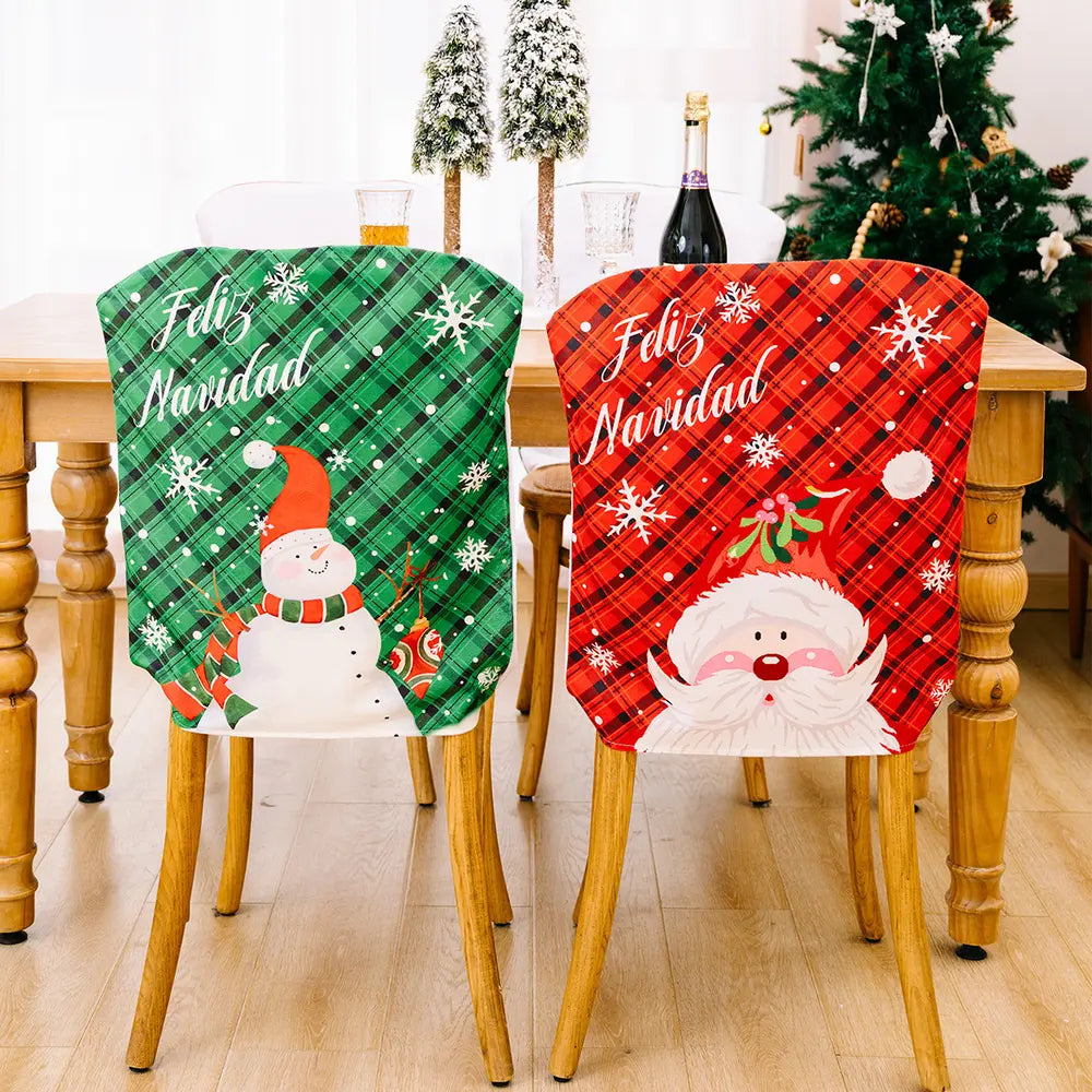 Christmas chair cover by Trendsi featuring festive red and green fabric with holiday-themed patterns, perfect for holiday decor.