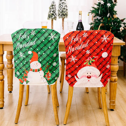 Christmas chair cover by Trendsi featuring festive red and green fabric with holiday-themed patterns, perfect for holiday decor.