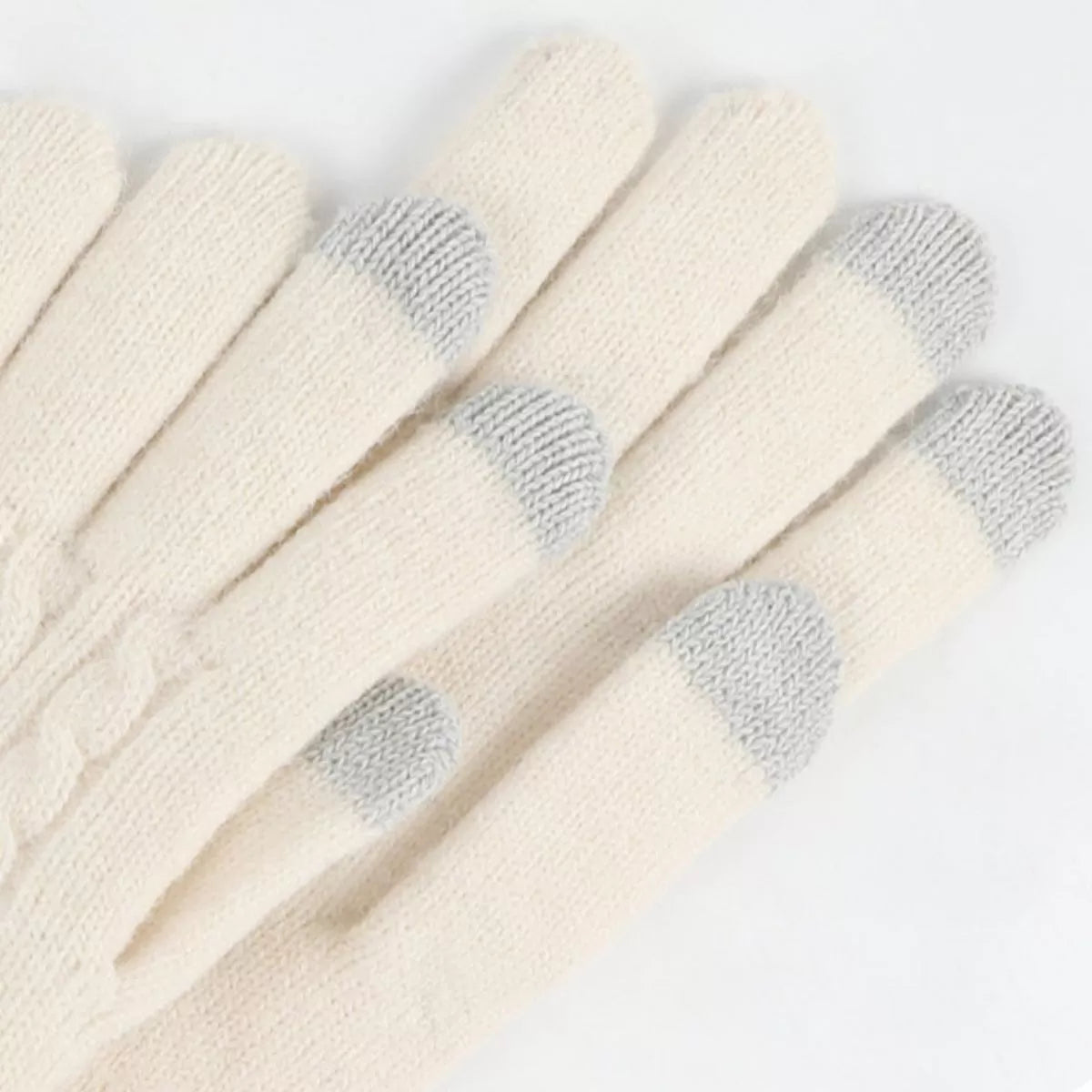Cable knit touchscreen gloves by Trendsi featuring a cozy, textured knit design and touchscreen-compatible fingertips.