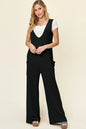 Plus size Trendsi Double Take sleeveless wide leg jumpsuit with pockets, full length, casual style, in a neutral fabric.