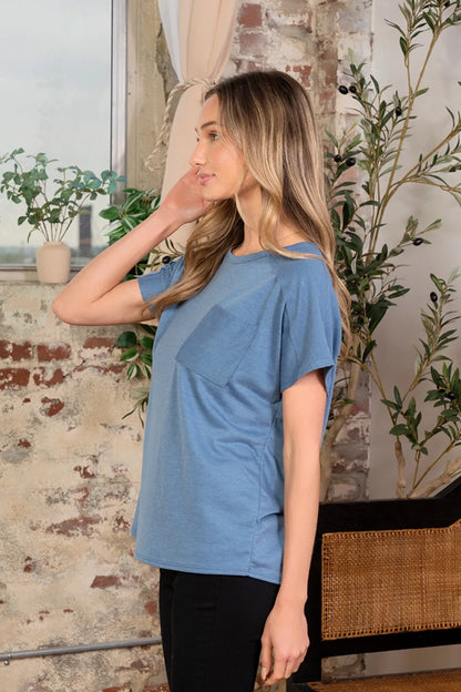 Sew In Love full-size exposed seam round neck short sleeve T-shirt by Trendsi, featuring a classic fit and visible seam details.