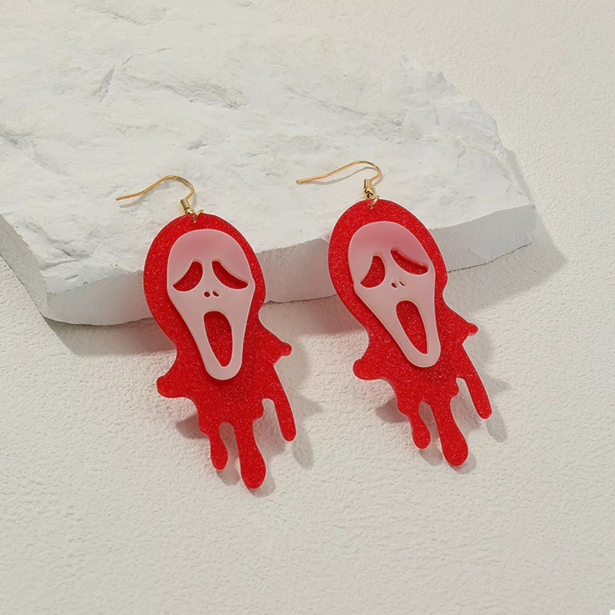 Halloween Ghost Scream dangle earrings with spooky ghost design, silver-tone hooks, perfect for Halloween costumes and spooky fashion.