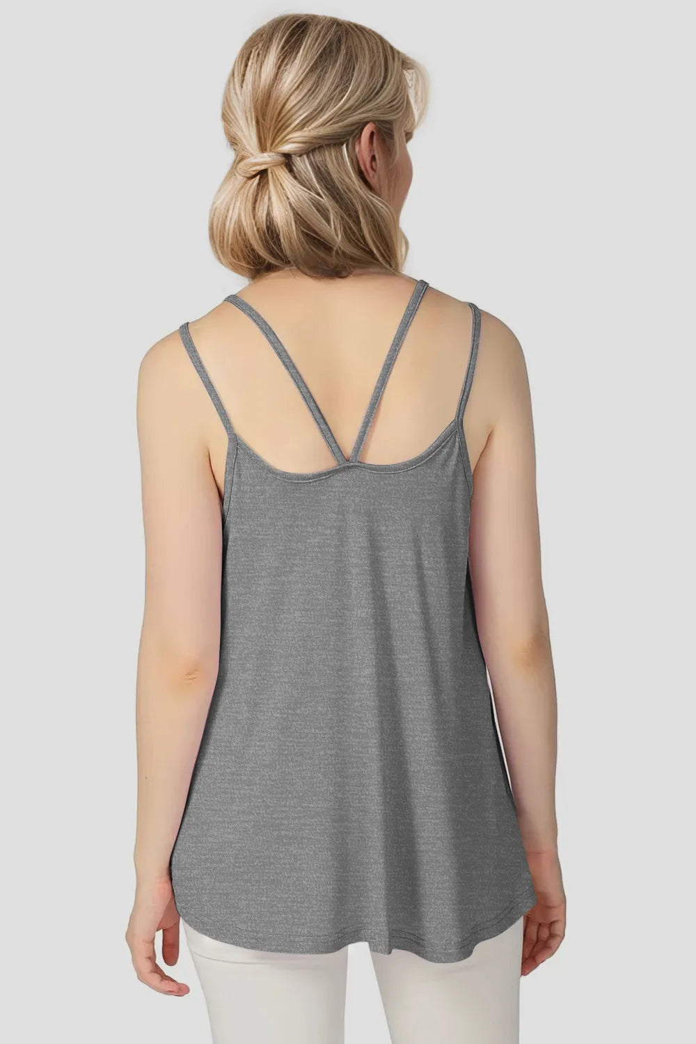 Basic Bae bamboo cami with scoop neck and double spaghetti straps by Trendsi, featuring a lightweight, breathable fabric.