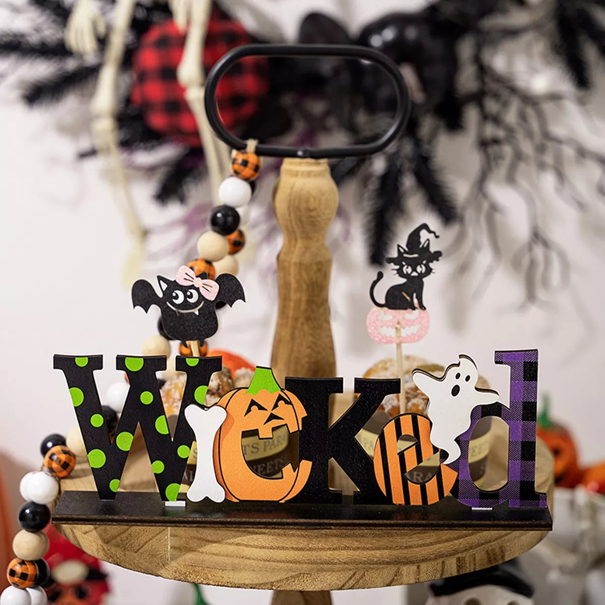 Set of Halloween decorative wooden signs with spooky and wicked designs, perfect for seasonal home decor from Trendsi.