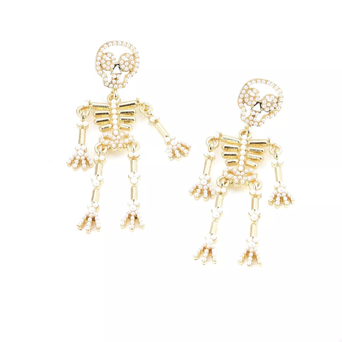 Halloween Skeleton Statement Earrings by Trendsi featuring spooky skeleton design for a bold, festive accessory.