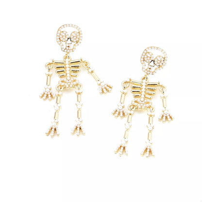 Halloween Skeleton Statement Earrings by Trendsi featuring spooky skeleton design for a bold, festive accessory.