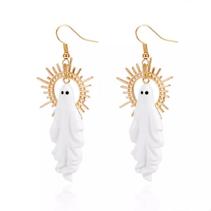Halloween Sunburst Ghost Drop Earrings with spooky sunburst design and ghost charms, stylish earrings from Trendsi.