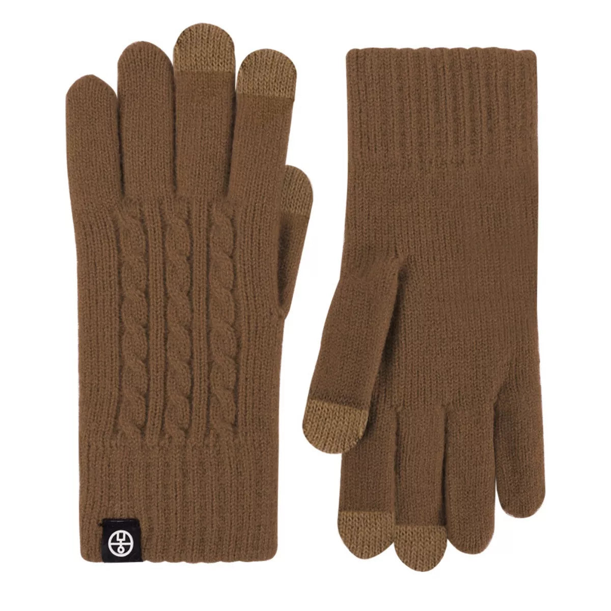 Cable knit touchscreen gloves by Trendsi featuring a cozy, textured design with touchscreen-compatible fingertips for cold weather use.