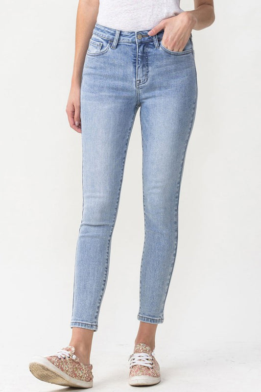 Lovervet Talia high-rise crop skinny jeans in blue denim with a fitted silhouette and classic front pockets.