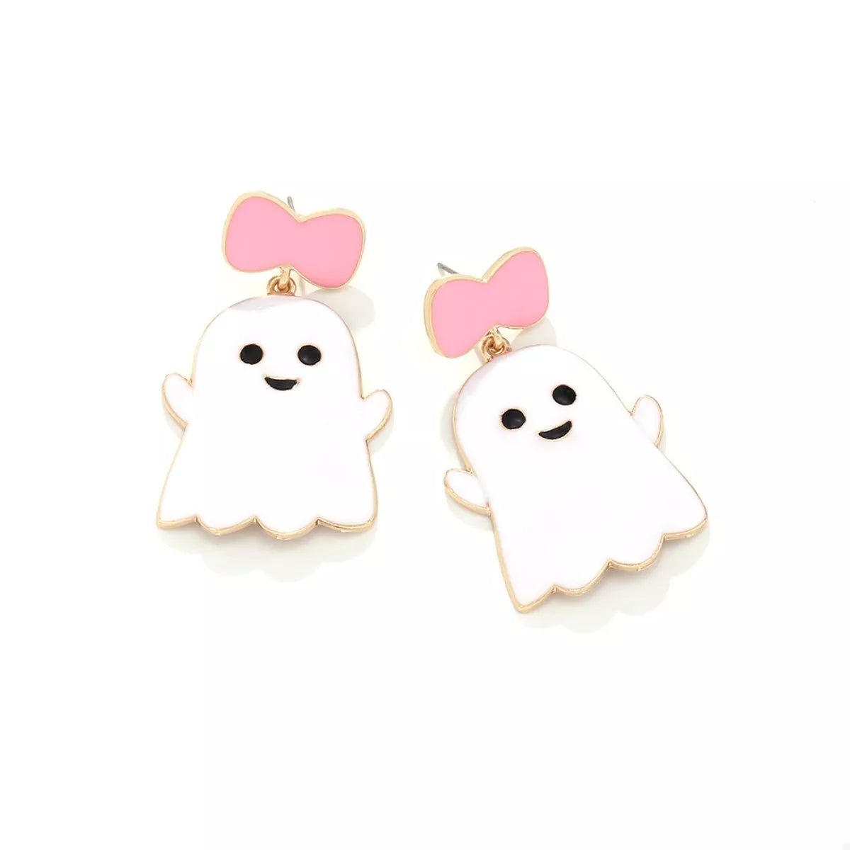 Halloween ghost dangle earrings with bow, featuring spooky ghost charms and decorative bows, perfect for festive accessory style.