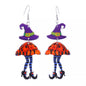 Halloween witch hat and legs dangle earrings by Trendsi featuring spooky black hat and whimsical dangling legs accessories.