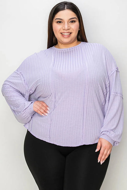 Trendsi Basic Bae full-size ribbed round neck long sleeve T-shirt in beige, showing its fitted ribbed fabric and classic neckline.
