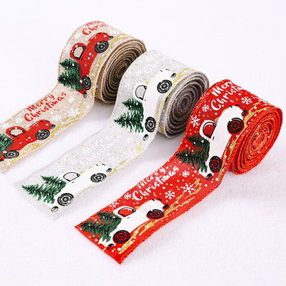 Decorative red and gold car and Christmas tree ribbon from Trendsi with festive holiday design and shiny accents.