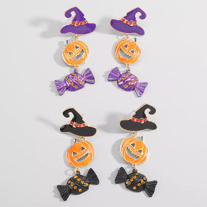 Halloween pumpkin earrings with 18K gold-plated alloy, featuring detailed pumpkin design and festive style.