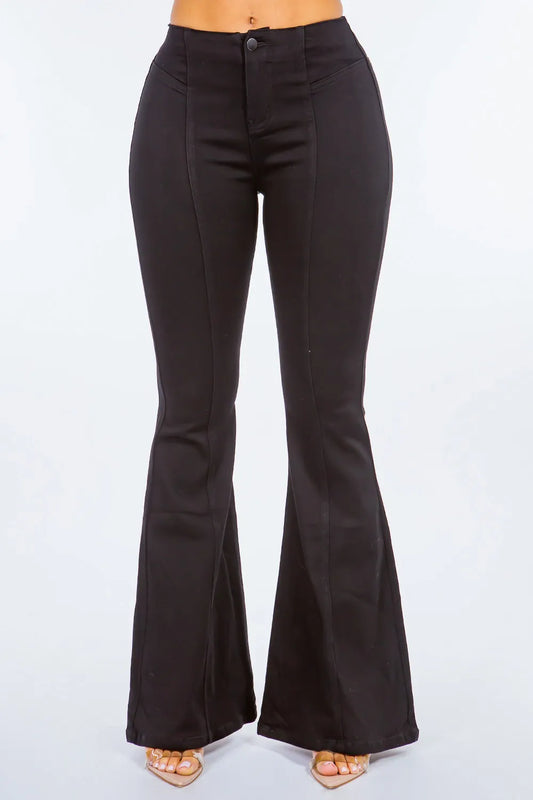 American Bazi high waist pull-on flare jeans by Trendsi, featuring a fitted waist and flared leg silhouette.