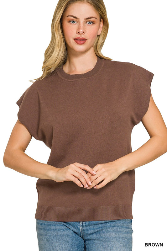 Viscose round-neck short sleeve sweater by Trendsi, featuring a comfortable fit and casual style in a neutral color.