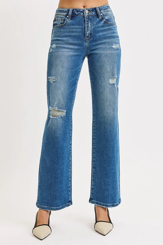 Plus size distressed ankle jeans with high rise and straight front, featuring a trendy ripped design from RISEN by Trendsi.