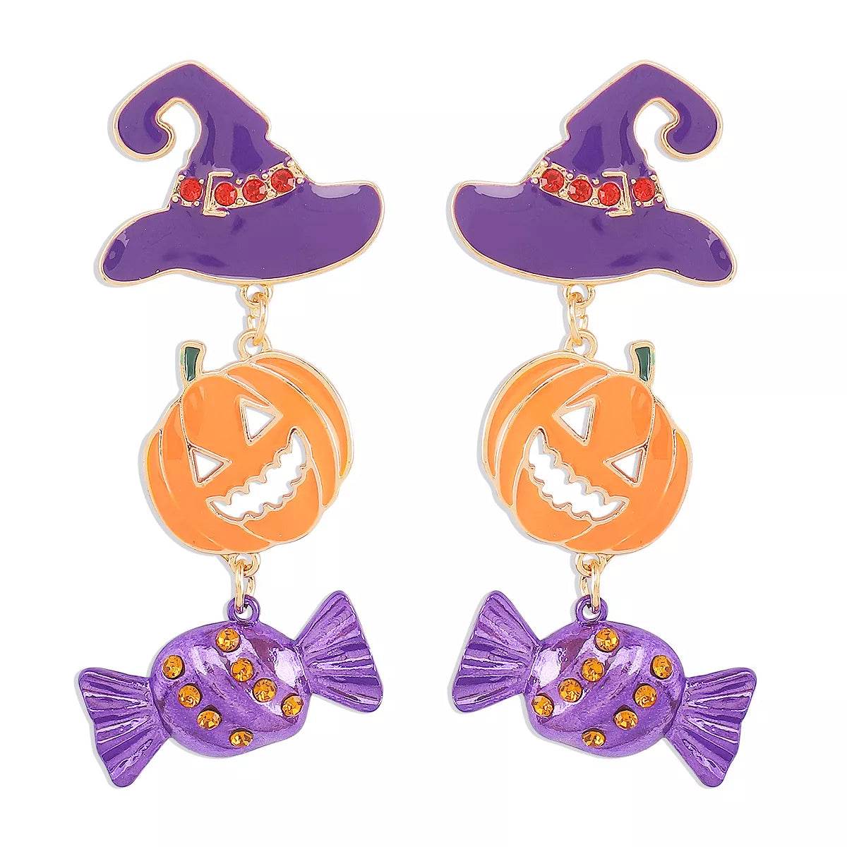 Halloween 18K gold-plated alloy pumpkin earrings with detailed pumpkin design and festive fall style.