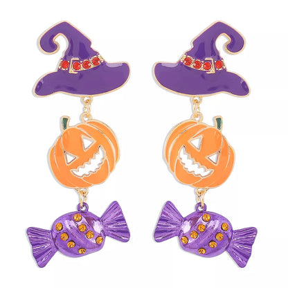 Halloween 18K gold-plated alloy pumpkin earrings with detailed pumpkin design and festive fall style.