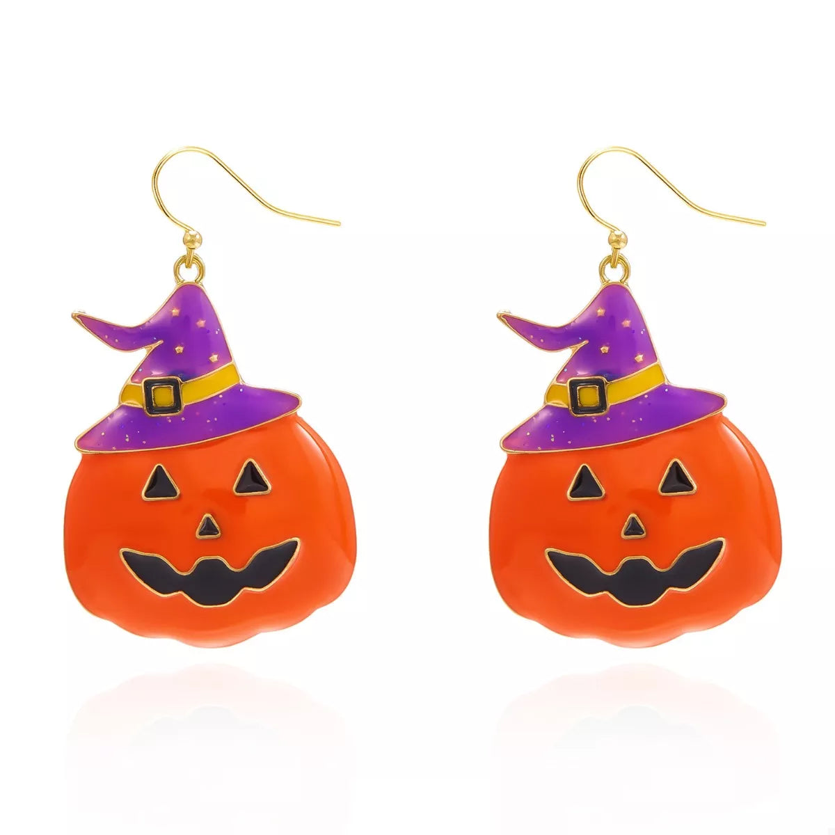 Halloween pumpkin dangle earrings with orange pumpkin charms and black accents, stylish jewelry for festive occasions.
