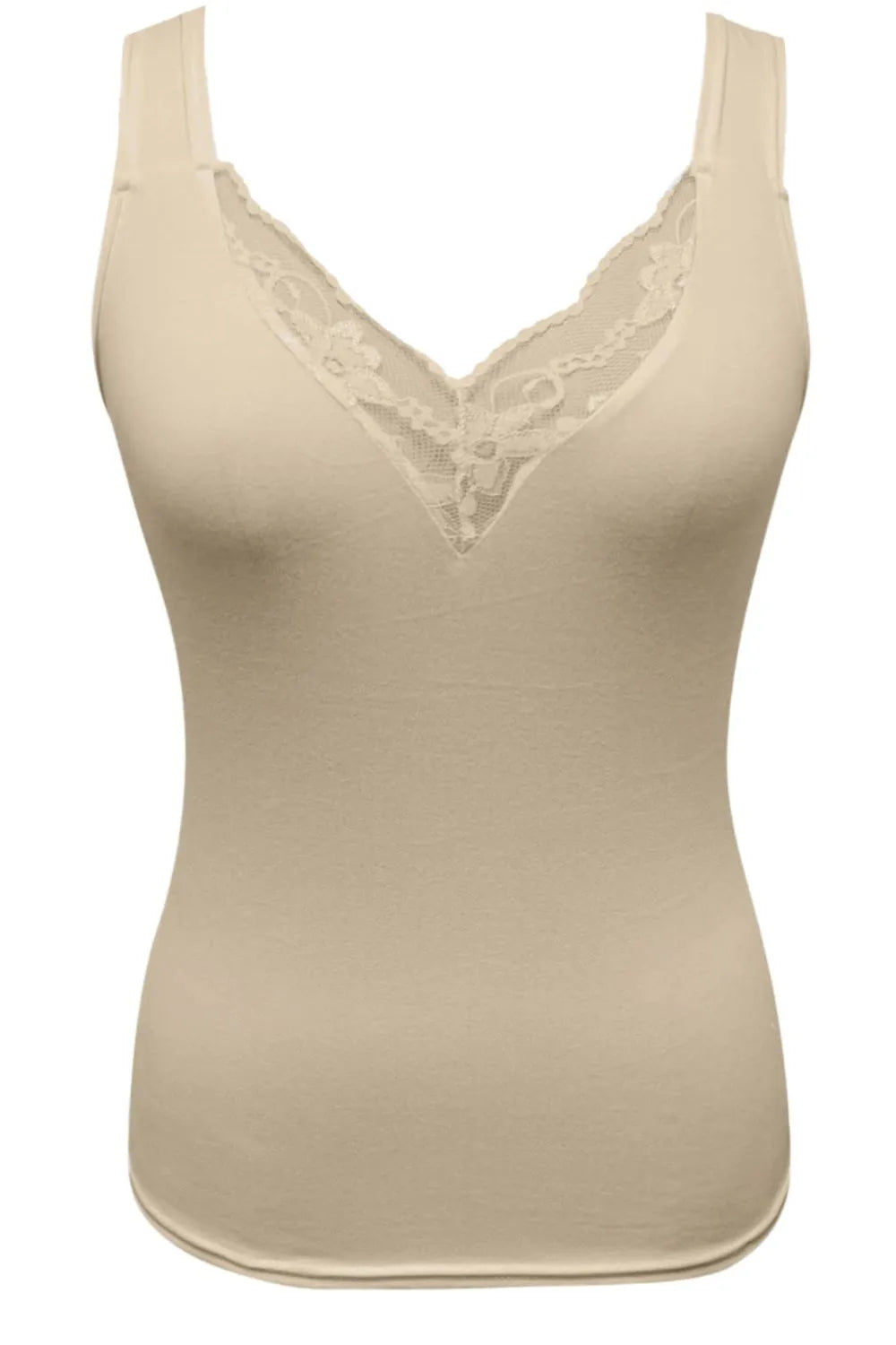 Plus size lace detail V-neck tank top by Trendsi, featuring a full-size fit and delicate lace accents on the neckline.