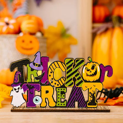 Halloween wooden decorative tabletop ornament by Trendsi, featuring spooky design and rustic wood finish for seasonal decor.