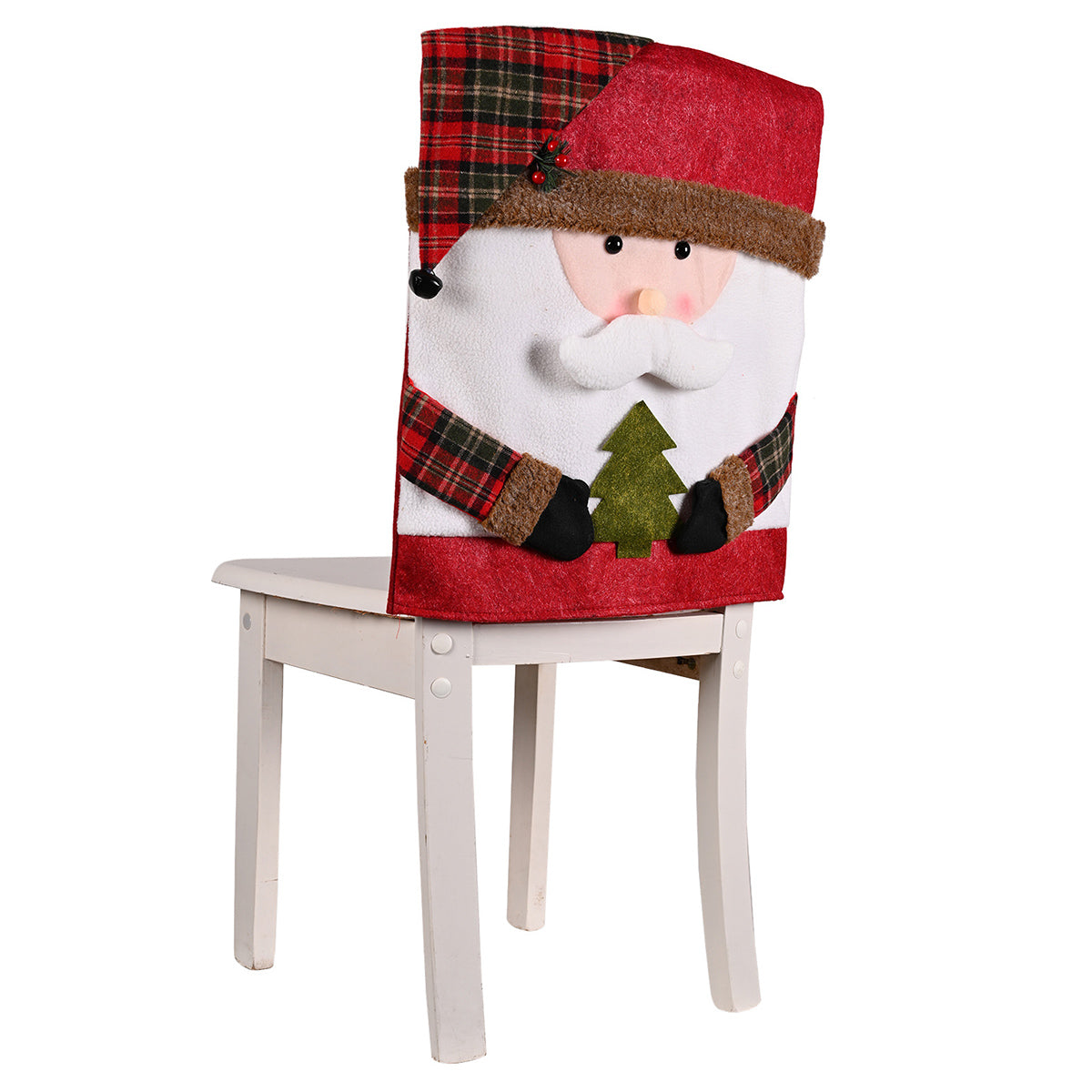 Christmas chair cover by Trendsi featuring festive red and green fabric with holiday-themed patterns for seasonal decor.