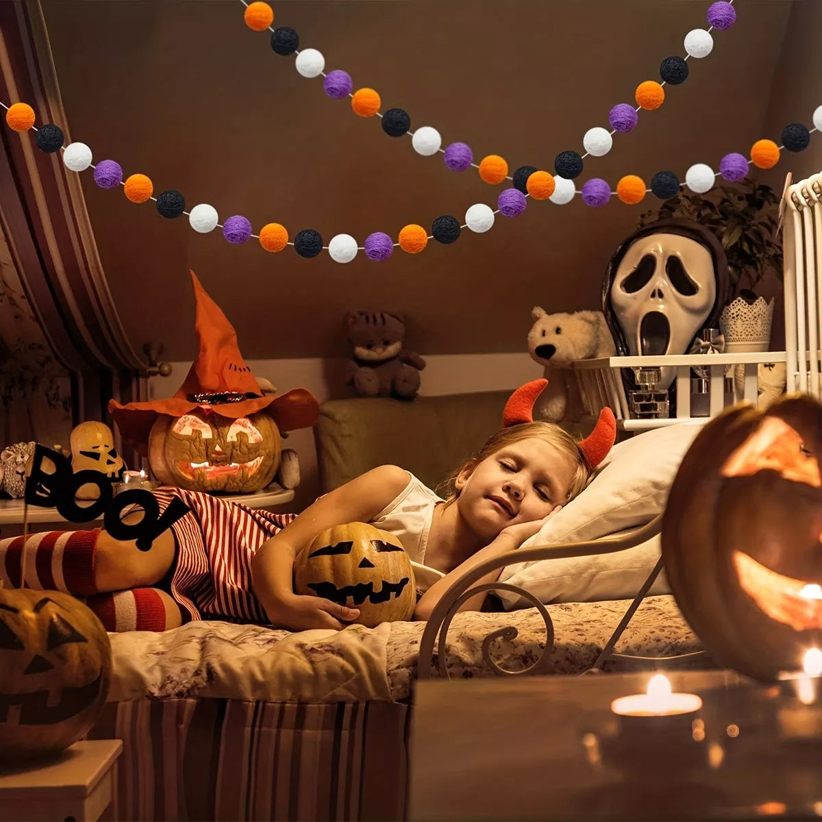 Halloween decorative felt ball from Trendsi, featuring colorful felt balls perfect for festive seasonal decorations.