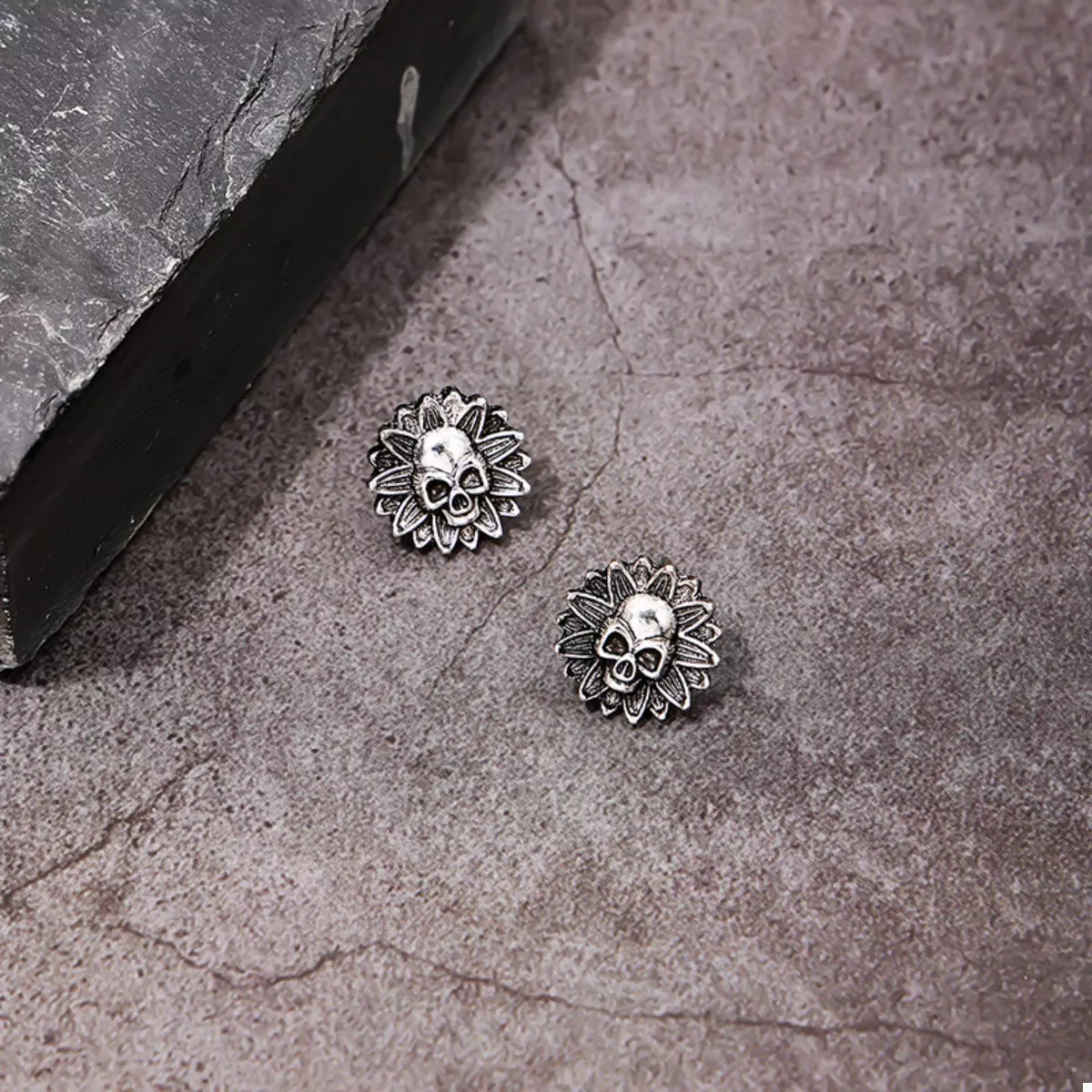 Halloween Skull Sunflower Stud Earrings featuring skull and sunflower designs, stylish jewelry by Trendsi.