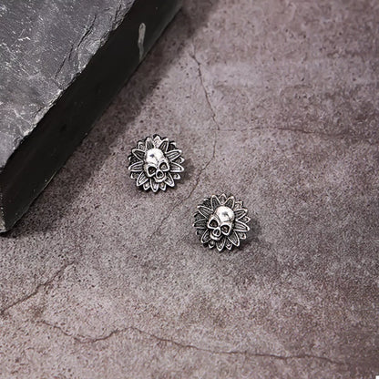 Halloween Skull Sunflower Stud Earrings featuring skull and sunflower designs, stylish jewelry by Trendsi.