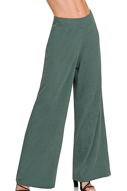 Viscose ribbed sweater pants by Zenana, featuring a comfortable fit and textured fabric, displayed on a neutral background.