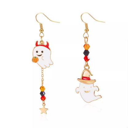 Halloween ghost and pumpkin drop earrings featuring spooky ghost and pumpkin charms, perfect for Halloween jewelry.