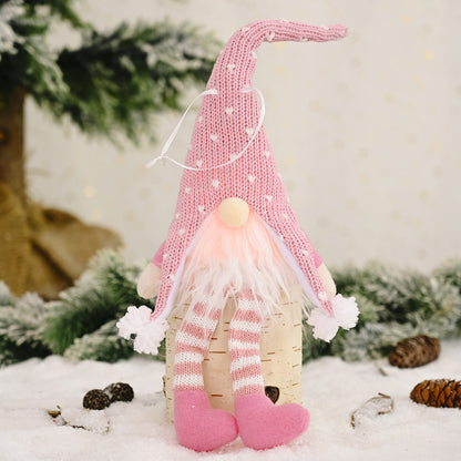 Faceless gnome with long legs and light-up feature, decorative Trendsi garden figurine on a natural outdoor background.