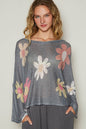 POL Flower Dropped Shoulder Long Sleeve Knit Top