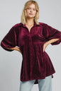 Umgee full size polka dot button-up shirt with half sleeves, featuring a classic design and stylish pattern.