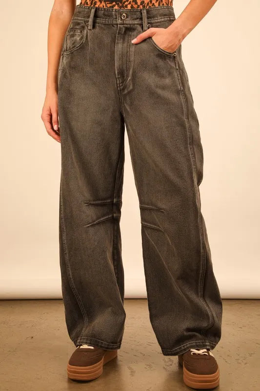 Wide leg comfy jeans from Trendsi featuring a relaxed fit and denim fabric, perfect for casual style.