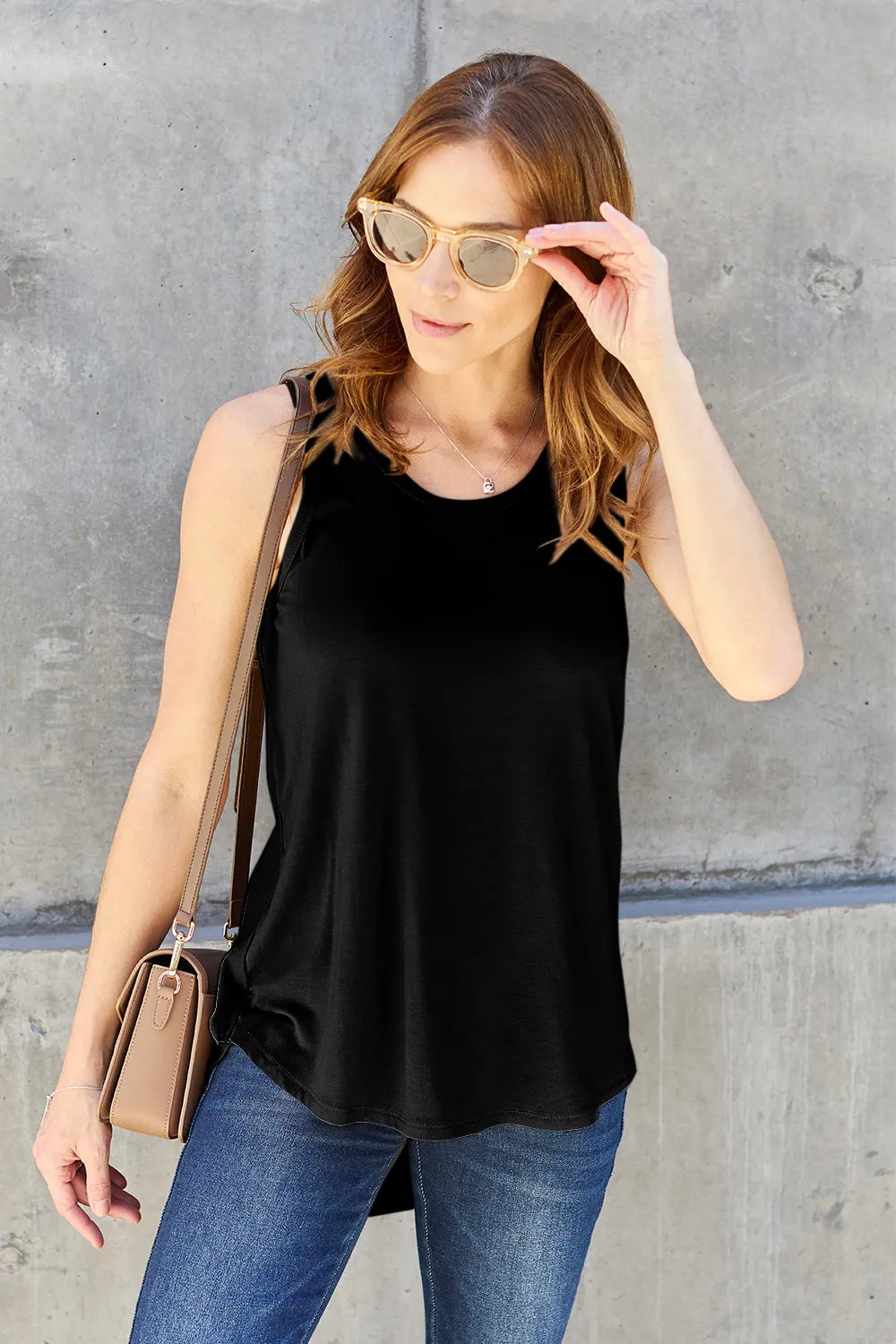 Basic Bae Bamboo full-size round neck tank top by Trendsi, featuring a soft, natural bamboo fabric and classic round neckline.
