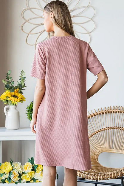 Heimish full size solid ribbed mini dress with button details, plus size, featuring a fitted silhouette and stylish design.