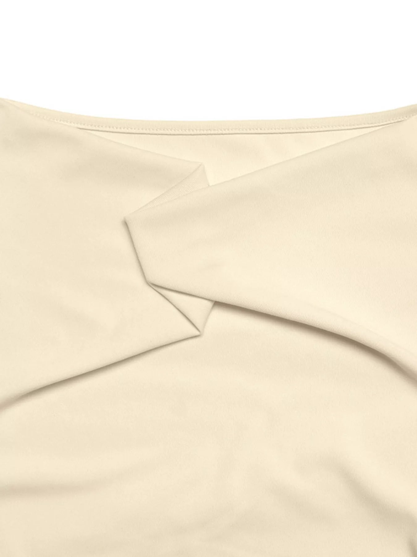 Apricot Lace Trim Long Sleeve T-Shirt by Trendsi, showing soft fabric with delicate lace details on the sleeves.
