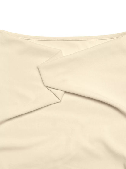 Apricot Lace Trim Long Sleeve T-Shirt by Trendsi, showing soft fabric with delicate lace details on the sleeves.