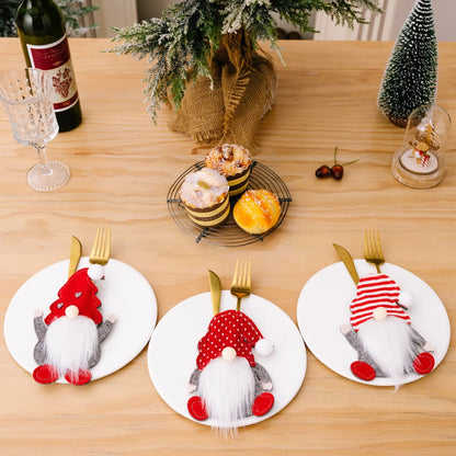 Faceless gnome cutlery holders set by Trendsi, featuring three whimsical ceramic figures for kitchen or table decor.