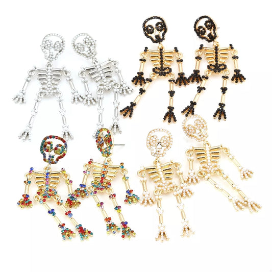 Halloween Skeleton Statement Earrings by Trendsi featuring spooky skeleton designs for festive Halloween accessories.