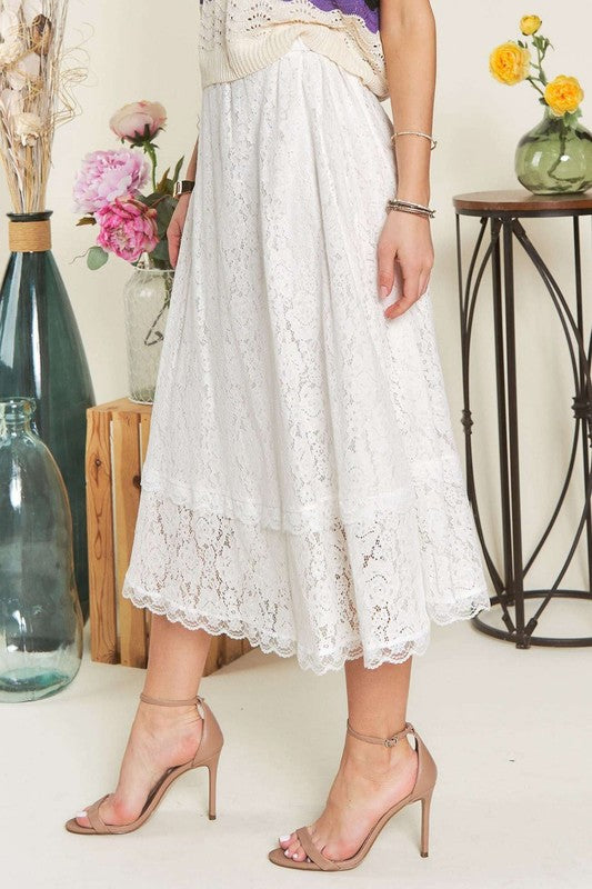 ADORA Elastic Waist Lace Midi Skirt