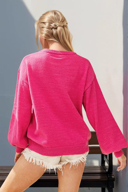 Sequin Nutcracker long sleeve sweater in vibrant colors, featuring festive holiday design, from Trendsi's Double Take collection.