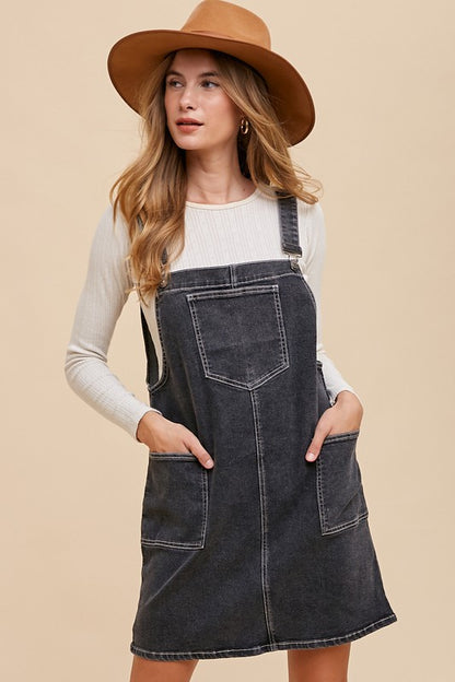 Annie Wear Wide Strap Denim Overall Dress with Pockets