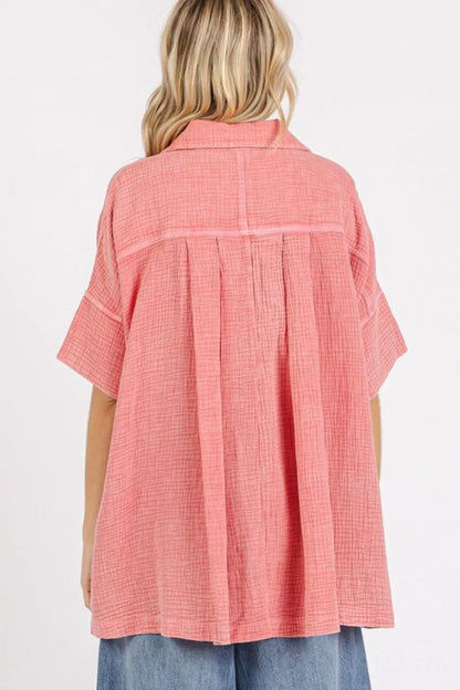 Mineroshop Mineral Wash Gauze Oversized Short Sleeve Shirt in soft, breathable fabric with a relaxed fit, perfect for casual wear.